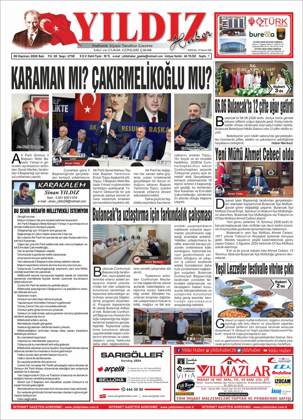 09 HAZİRAN 2026 SALI