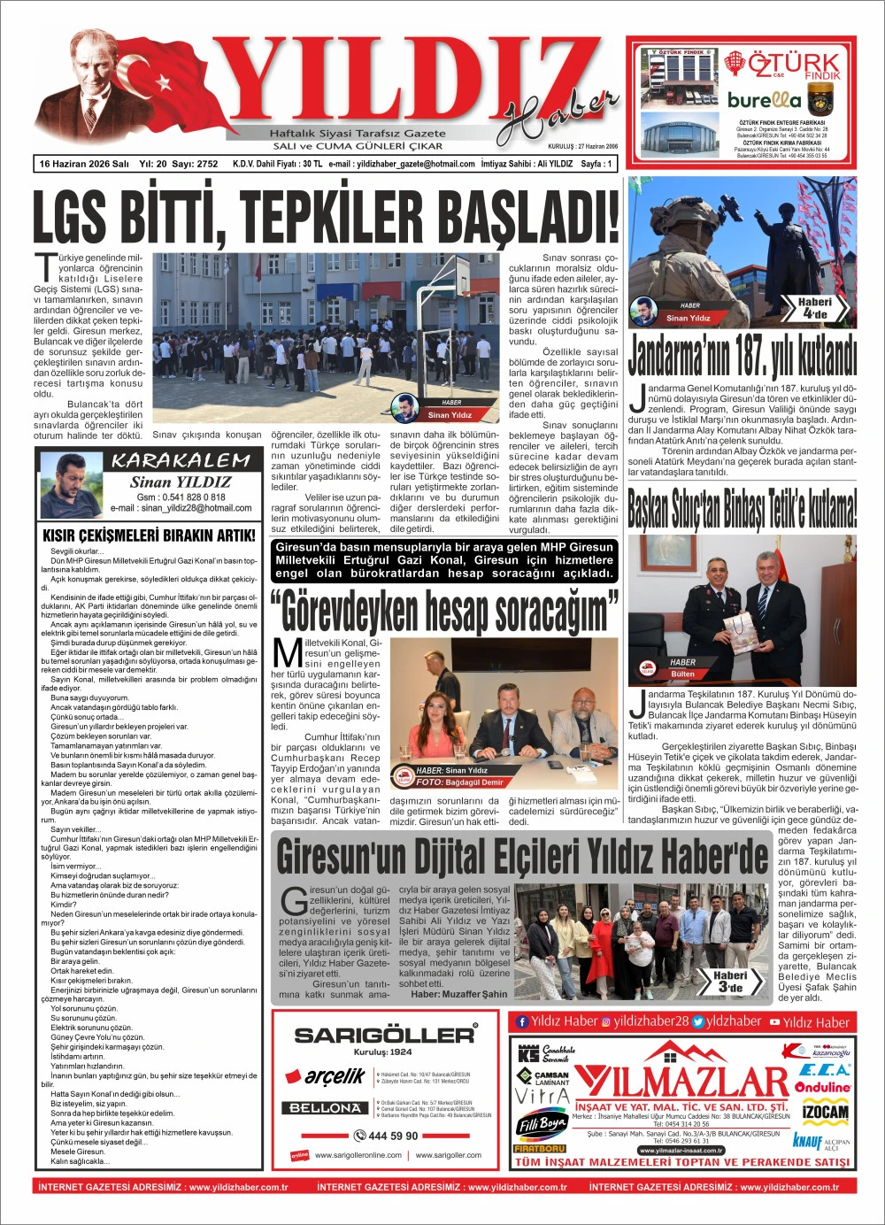 16 HAZİRAN 2026 SALI