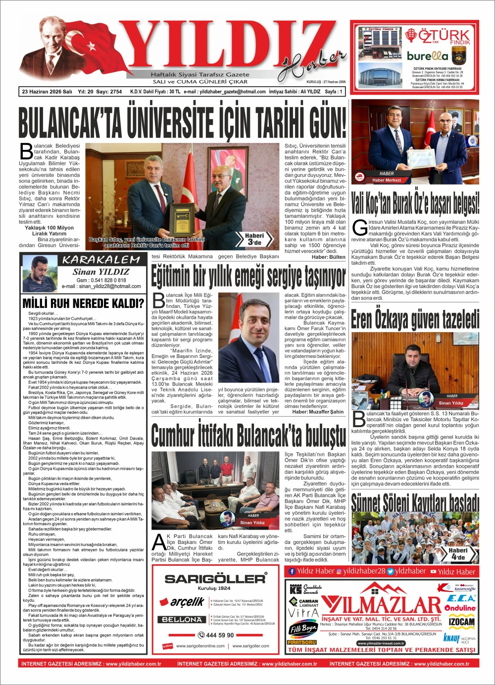 23 HAZİRAN 2026 SALI