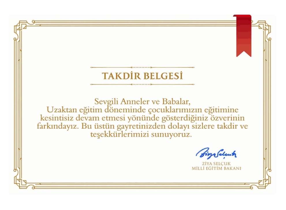 Bakan Selçuk'tan velilere takdir belgesi
