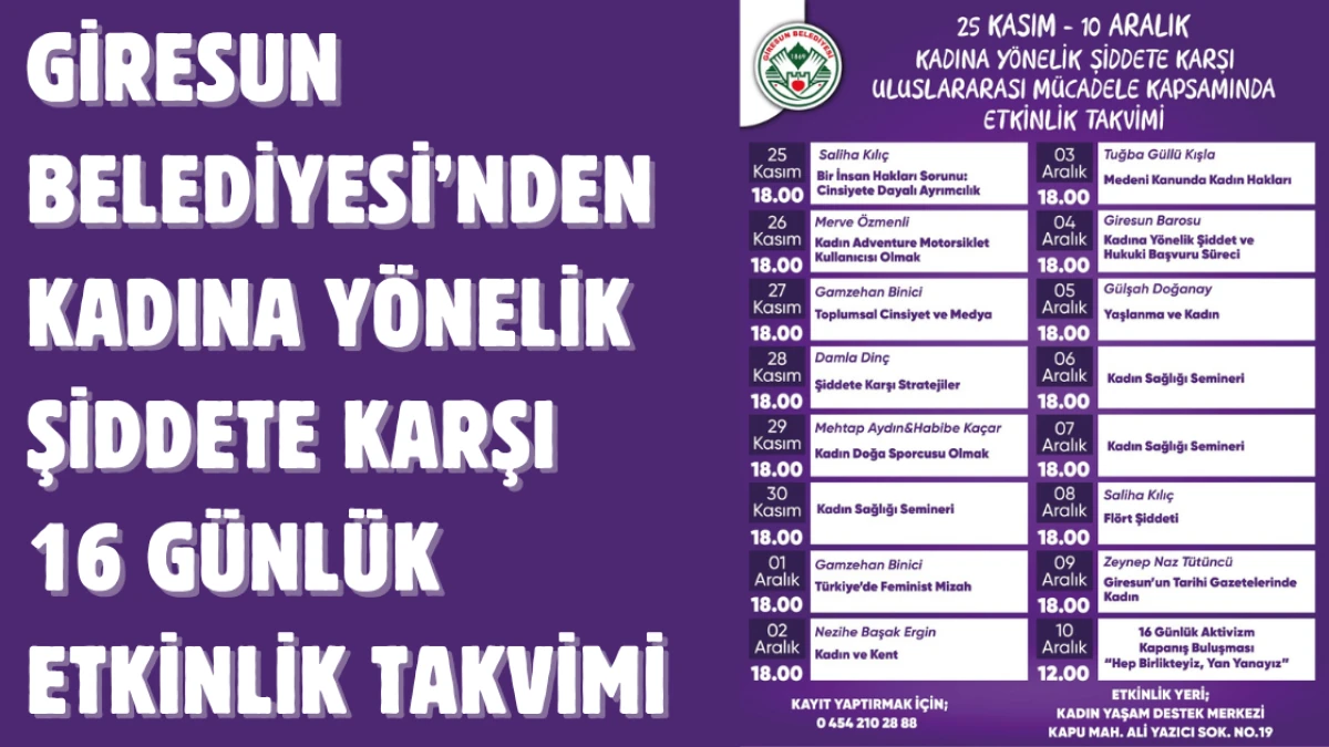 Giresun Belediyesi’nden Kadına Yönelik Şiddete Karşı Etkinlik Takvimi