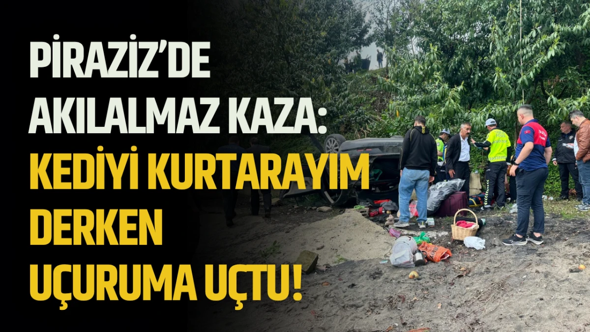 Piraziz&rsquo;de akılalmaz kaza: Kediyi kurtarayım derken u&ccedil;uruma u&ccedil;tu!